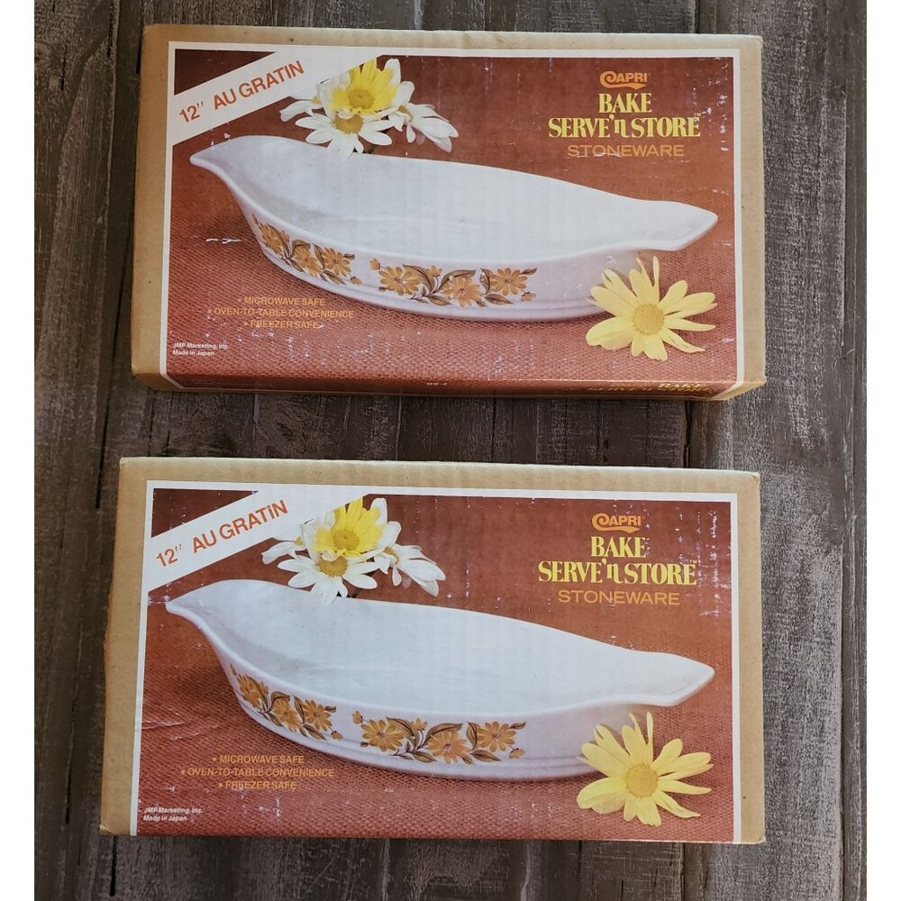Capri Bake Serve N‎ Store Stoneware 12" Au Gratin Dishes Set Of 2 Japan NIB